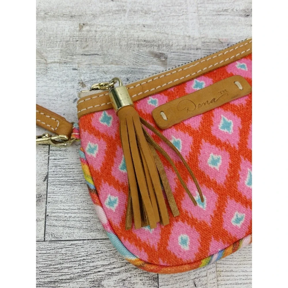 Dena Canvas Chevron Striped Aztec‎ Pink Orange Teal Tassel Pouch Bag Wristlet